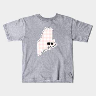 USA States: Maine (pink plaid) Kids T-Shirt